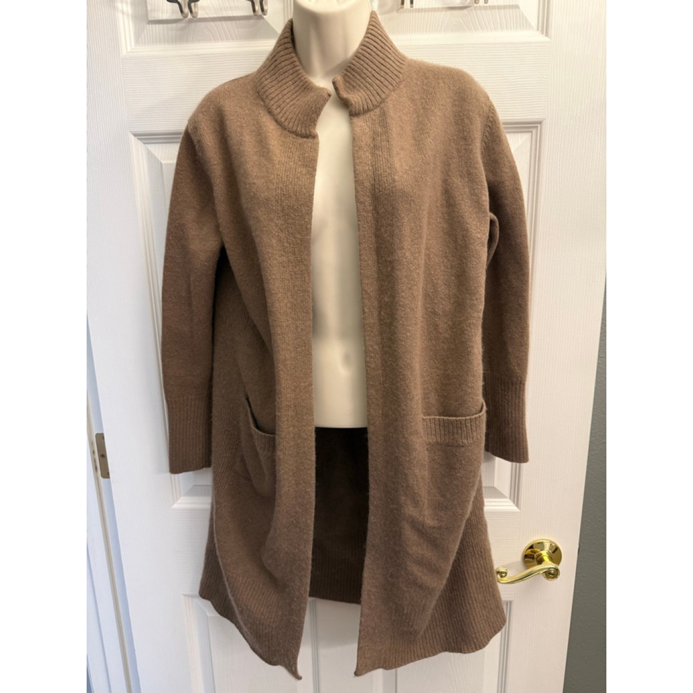 Athleta Wool Cashmere Wrap Cardigan M Camel Long Cozy Minimalist